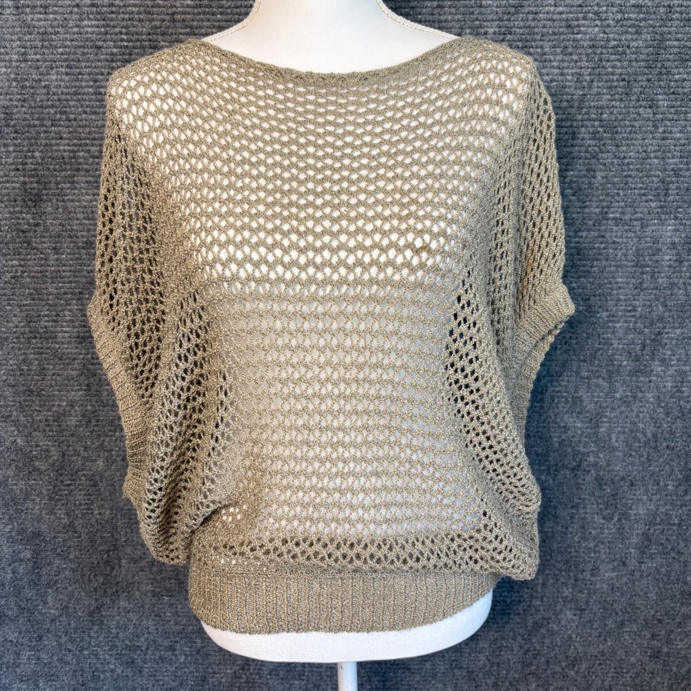 David Kahn Open Knit Sweater M/L Beige Dolman Boho Beach Cover Up